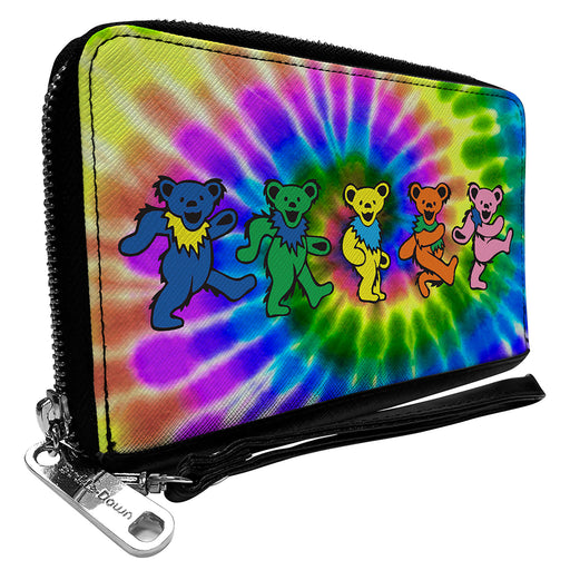 PU Zip Around Wallet Rectangle - Grateful Dead Dancing Bears Swirl Tie Dye Multi Color Clutch Zip Around Wallets Grateful Dead   