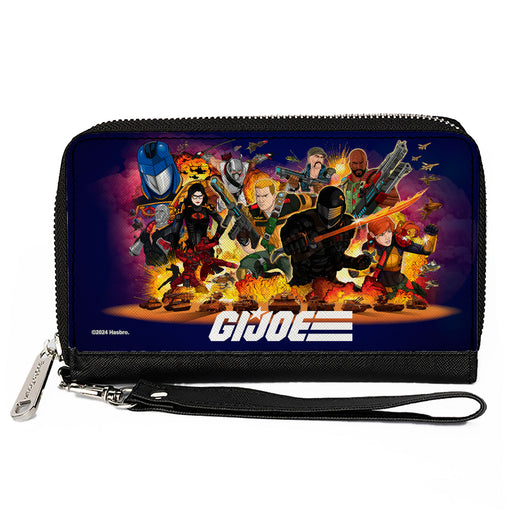 PU Zip Around Wallet Rectangle - GI Joe Universe Agents Explosion Group Pose and Logo Blue Clutch Zip Around Wallets Hasbro