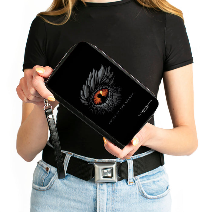 PU Zip Around Wallet Rectangle - HOUSE OF THE DRAGON Eye Throne Icon Black Gray Orange Clutch Zip Around Wallets House of the Dragon   