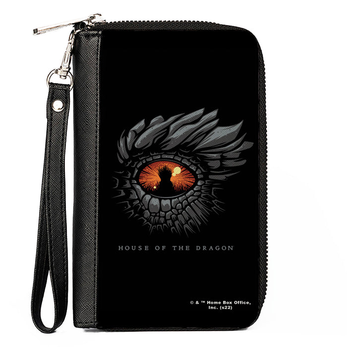 PU Zip Around Wallet Rectangle - HOUSE OF THE DRAGON Eye Throne Icon Black Gray Orange Clutch Zip Around Wallets House of the Dragon   