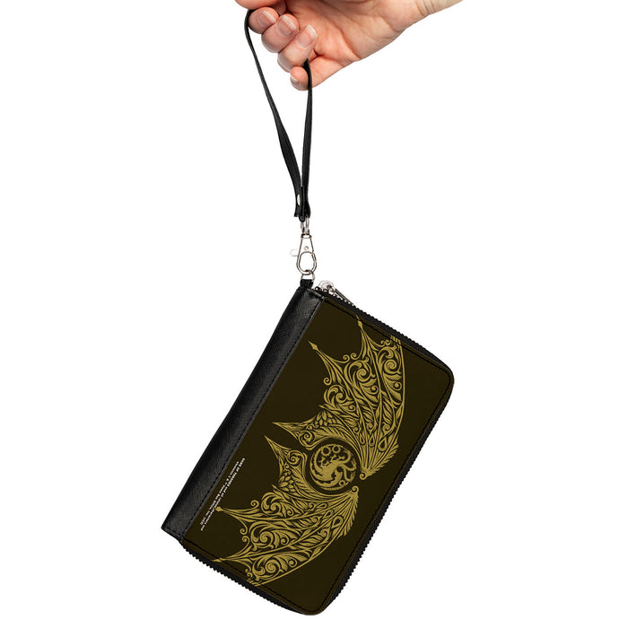 PU Zip Around Wallet Rectangle - House of the Dragon Icon and Wings Black Yellow Clutch Zip Around Wallets House of the Dragon   