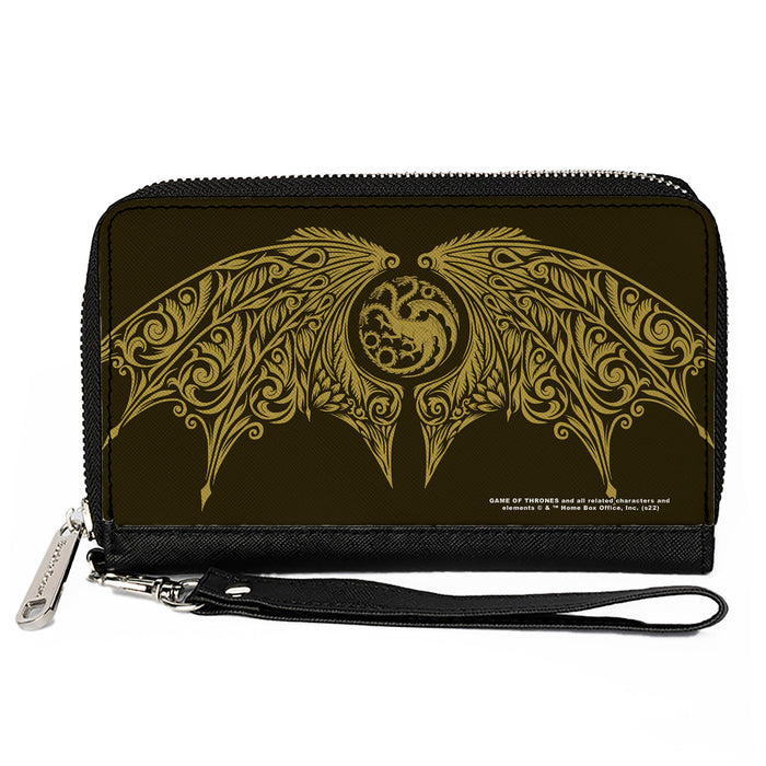 PU Zip Around Wallet Rectangle - House of the Dragon Icon and Wings Black Yellow Clutch Zip Around Wallets House of the Dragon   