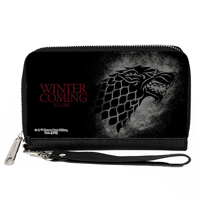 PU Zip Around Wallet Rectangle - Game of Thrones House Stark Sigil WINTER IS COMING STARK Black/Gray/Red