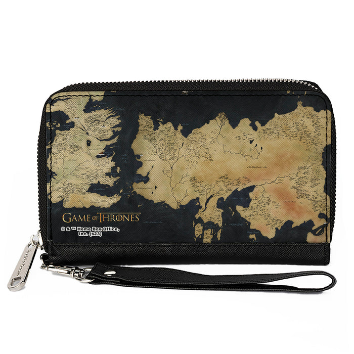 PU Zip Around Wallet Rectangle - GAME OF THRONES World Map Westeros and Essos Grays/Tans Clutch Zip Around Wallets Game of Thrones   