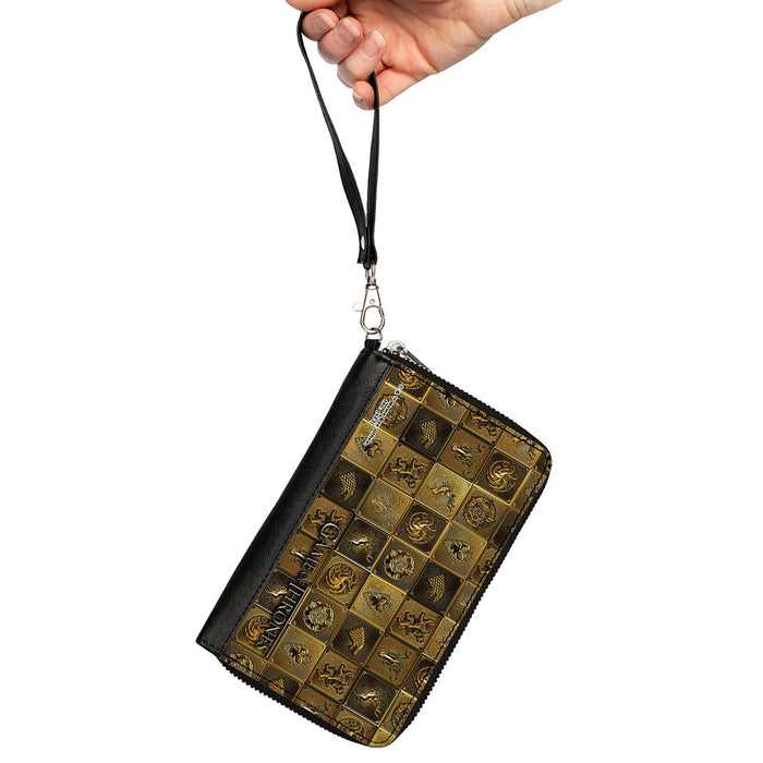 PU Zip Around Wallet Rectangle - Game of Thrones House Sigil Blocks Gold Clutch Zip Around Wallets Game of Thrones   