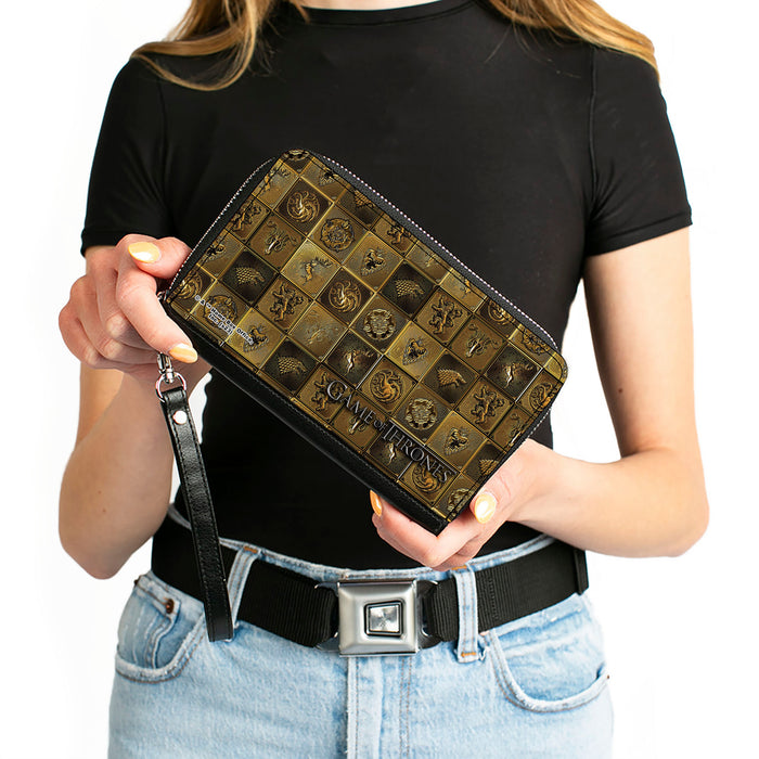 PU Zip Around Wallet Rectangle - Game of Thrones House Sigil Blocks Gold Clutch Zip Around Wallets Game of Thrones   