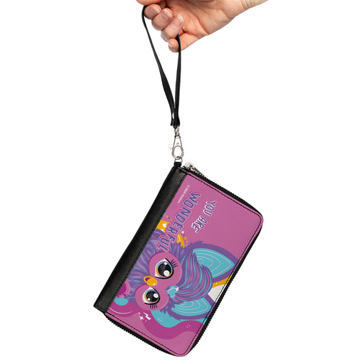 PU Zip Around Wallet Rectangle - Furby Purple Furby YOU ARE WONDERFUL Running Pose Pinks/Purples Clutch Zip Around Wallets Hasbro   