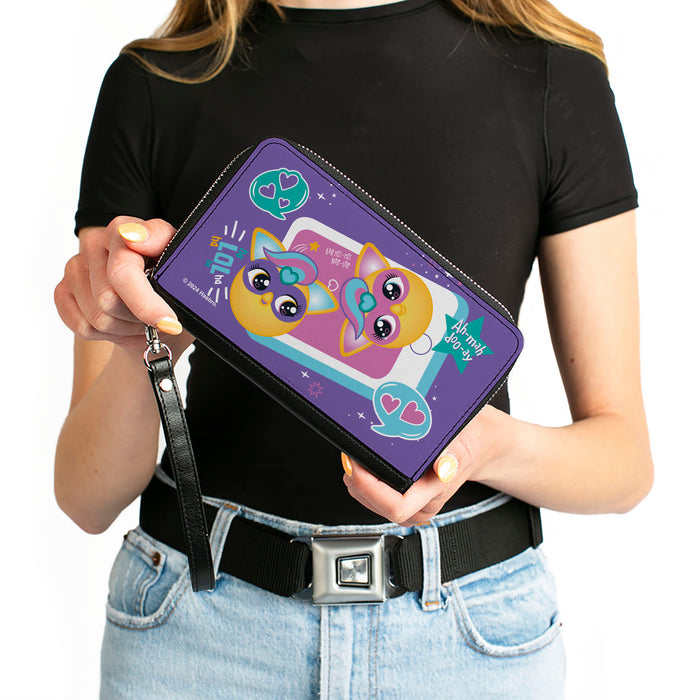 PU Zip Around Wallet Rectangle - Furby Furbmoji BFFs Pose and Quotes Purple/Multi Color Clutch Zip Around Wallets Hasbro   