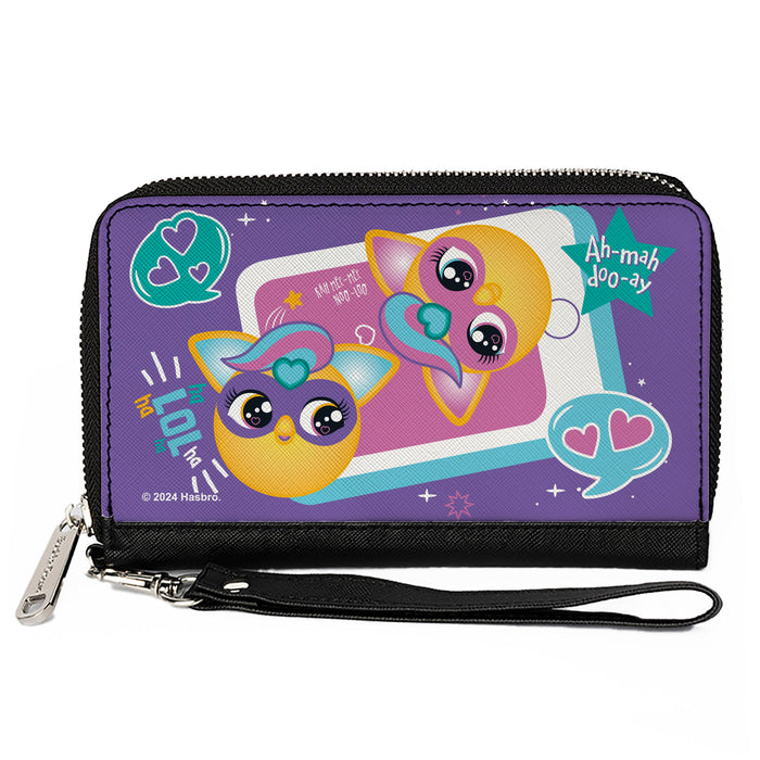 PU Zip Around Wallet Rectangle - Furby Furbmoji BFFs Pose and Quotes Purple/Multi Color Clutch Zip Around Wallets Hasbro   