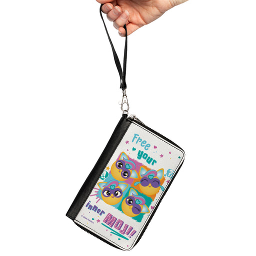 PU Zip Around Wallet Rectangle - Furby Furbmoji FREE YOUR INNER MOJI Expressions White/Multi Color Clutch Zip Around Wallets Hasbro   