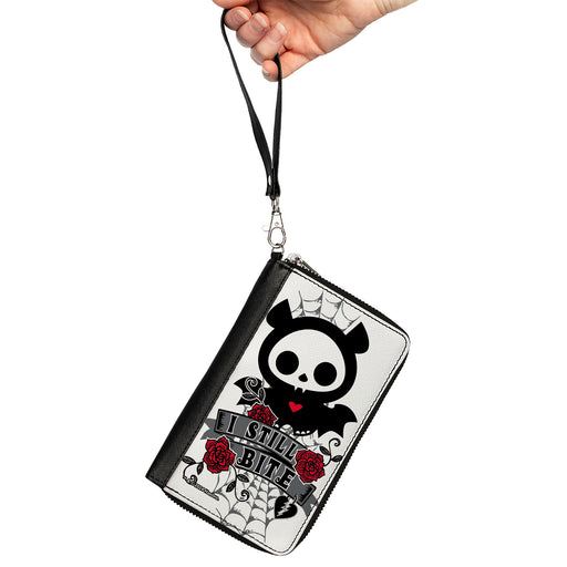 PU Zip Around Wallet Rectangle - Skelanimals Diego the Bat I STILL BITE Pose White/Gray/Black/Red Clutch Zip Around Wallets Hasbro   