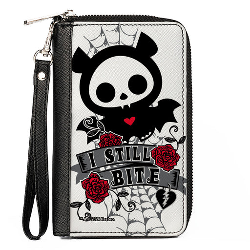 PU Zip Around Wallet Rectangle - Skelanimals Diego the Bat I STILL BITE Pose White/Gray/Black/Red Clutch Zip Around Wallets Hasbro   