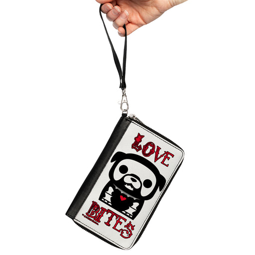 PU Zip Around Wallet Rectangle - Skelanimals Maxx the Bulldog LOVE BITES Pose White/Black/Red Clutch Zip Around Wallets Hasbro   