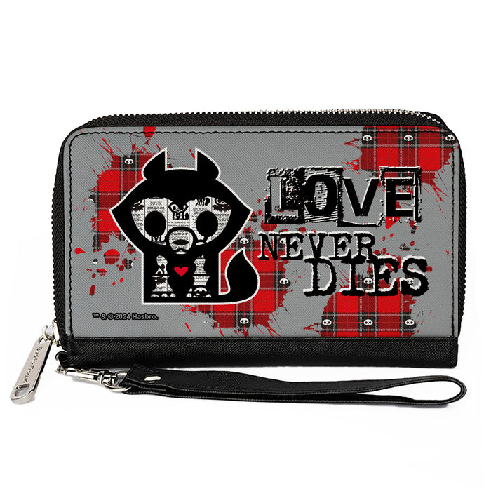 PU Zip Around Wallet Rectangle - Skelanimals Jae the Wolf LOVE NEVER DIES Pose Gray/Black/Red Clutch Zip Around Wallets Hasbro   