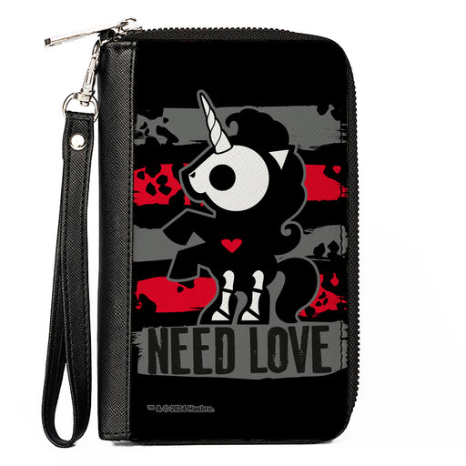 PU Zip Around Wallet Rectangle - Skelanimals Bonita the Unicorn NEED LOVE Pose Black/Gray/Red/White Clutch Zip Around Wallets Hasbro   