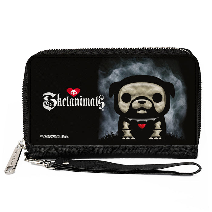 PU Zip Around Wallet Rectangle - SKELANIMALS Maxx the Bulldog Fog Pose and Title Logo Black/White Clutch Zip Around Wallets Hasbro   