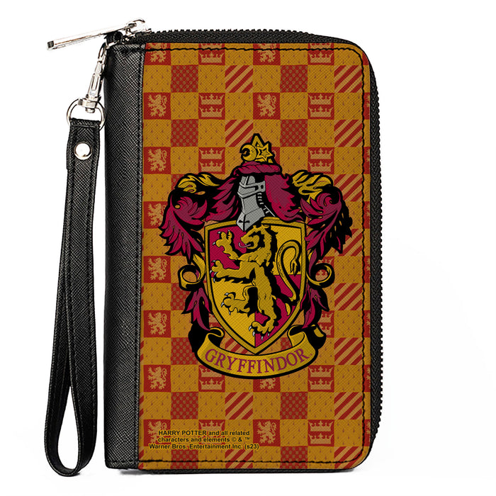 PU Zip Around Wallet Rectangle - Harry Potter GRYFFINDOR Crest/Heraldry Checkers Golds/Reds Clutch Zip Around Wallets The Wizarding World of Harry Potter   