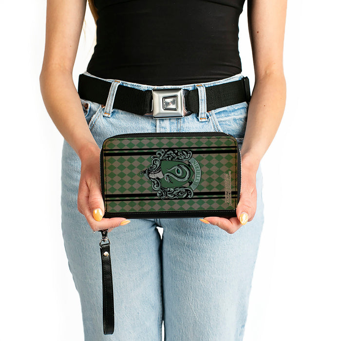 PU Zip Around Wallet Rectangle - SLYTHERIN Crest Stripes/Diamonds Greens/Black