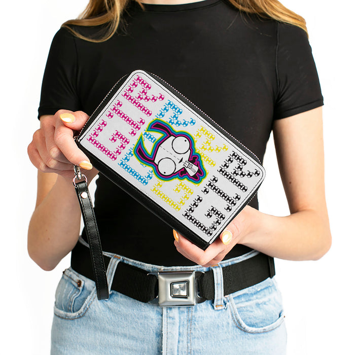 PU Zip Around Wallet Rectangle - Invader Zim GIR Pose and Text White/Multi Color Clutch Zip Around Wallets Nickelodeon   