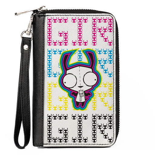 PU Zip Around Wallet Rectangle - Invader Zim GIR Pose and Text White/Multi Color Clutch Zip Around Wallets Nickelodeon   