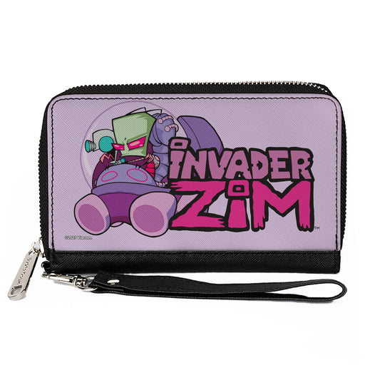 PU Zip Around Wallet Rectangle - Invader Zim and GIR Voot Cruiser Pose and Title Logo Lavender Clutch Zip Around Wallets Nickelodeon   