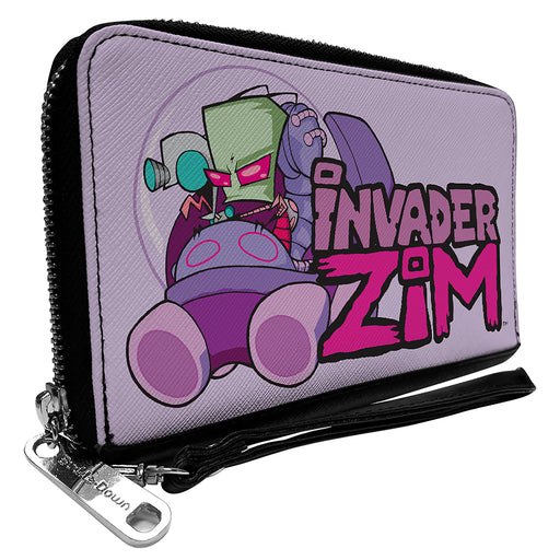 PU Zip Around Wallet Rectangle - Invader Zim and GIR Voot Cruiser Pose and Title Logo Lavender Clutch Zip Around Wallets Nickelodeon   