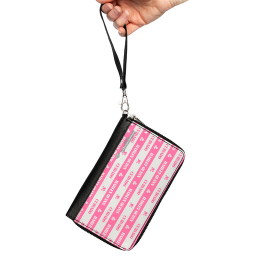 PU Zip Around Wallet Rectangle - The Suicide Squad 2021 CUIDADO HARLEY QUINN Stripe Pink/White Clutch Zip Around Wallets DC Comics   