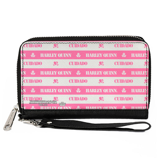 PU Zip Around Wallet Rectangle - The Suicide Squad 2021 CUIDADO HARLEY QUINN Stripe Pink/White Clutch Zip Around Wallets DC Comics   