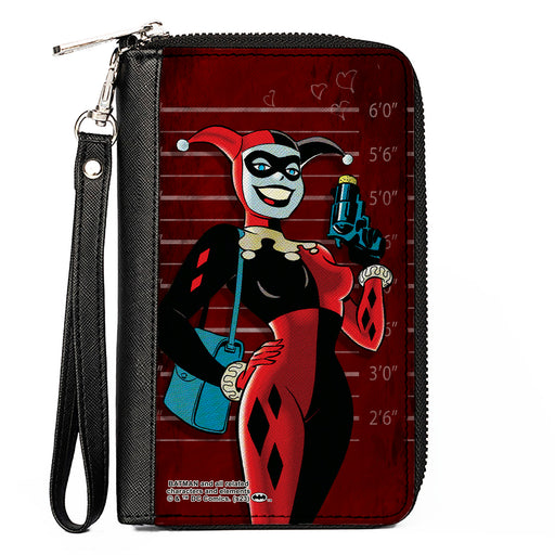PU Zip Around Wallet Rectangle - Harley Quinn Mad Love Knock Pose/Lineup Reds Clutch Zip Around Wallets DC Comics   