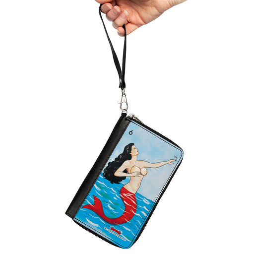 Women's PU Zip Around Wallet Rectangle - Loteria LA SIRENA Mermaid Card Blues Clutch Zip Around Wallets Loteria   