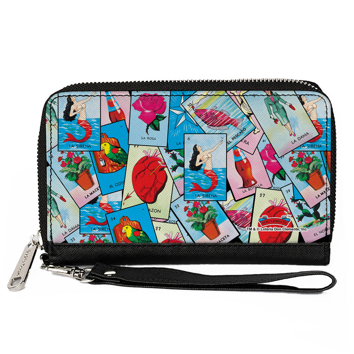 Women's PU Zip Around Wallet Rectangle - Loteria Card Logos Stacked Collage2 Clutch Zip Around Wallets Loteria   