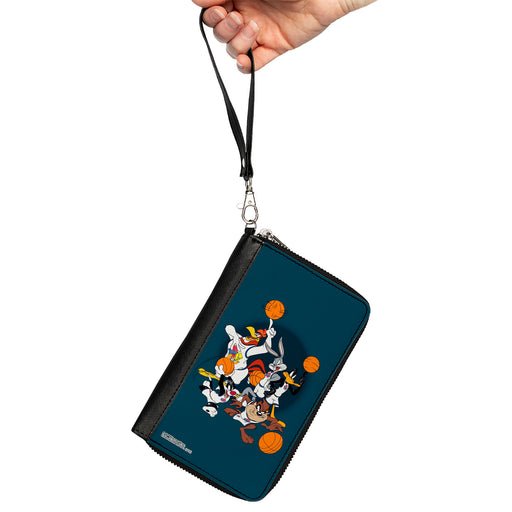 PU Zip Around Wallet Rectangle - Space Jam Toon Squad Team Pose Blue Clutch Zip Around Wallets Looney Tunes   