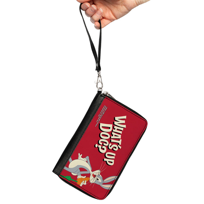 Women's PU Zip Around Wallet Rectangle - Looney Tunes Bugs Bunny WHAT'S UP DOC? Carrot Pose Red Clutch Zip Around Wallets Looney Tunes   