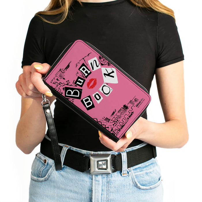 PU Zip Around Wallet Rectangle - Mean Girls BURN BOOK Cover Doodles Pink Clutch Zip Around Wallets Paramount Pictures   