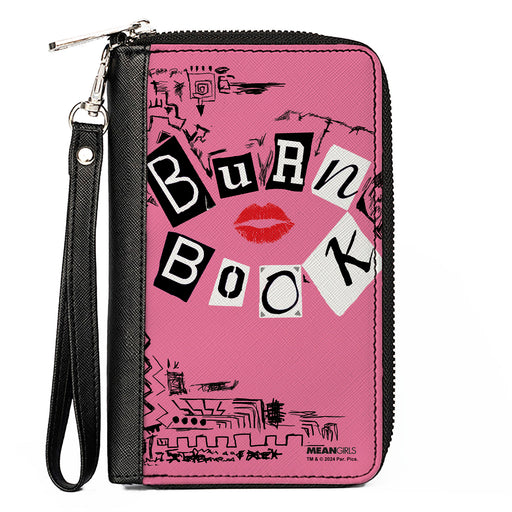 PU Zip Around Wallet Rectangle - Mean Girls BURN BOOK Cover Doodles Pink Clutch Zip Around Wallets Paramount Pictures   