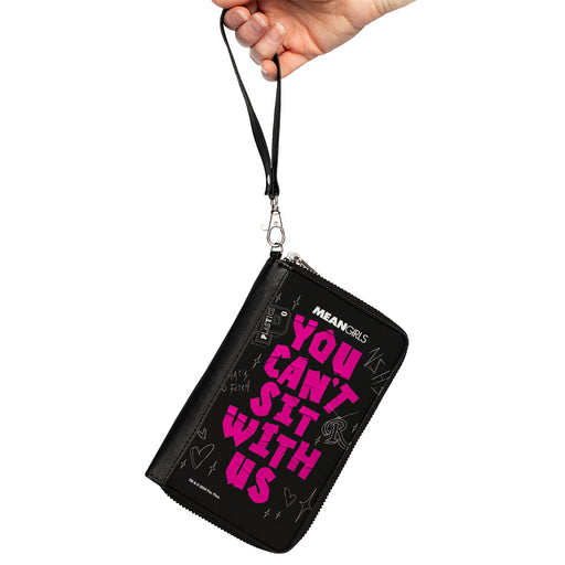 PU Zip Around Wallet Rectangle - Mean Girls YOU CAN'T SIT WITH US Doodles Black/Pink Clutch Zip Around Wallets Paramount Pictures   