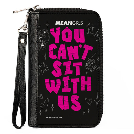 PU Zip Around Wallet Rectangle - Mean Girls YOU CAN'T SIT WITH US Doodles Black/Pink Clutch Zip Around Wallets Paramount Pictures   