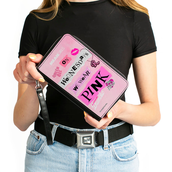 PU Zip Around Wallet Rectangle - MEAN GIRLS Plastics Quotes Collage Pinks Clutch Zip Around Wallets Paramount Pictures   