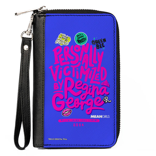 PU Zip Around Wallet Rectangle - Mean Girls PERSONALLY VICTIMIZED BY REGINA Collage Blue/Pink Clutch Zip Around Wallets Paramount Pictures   