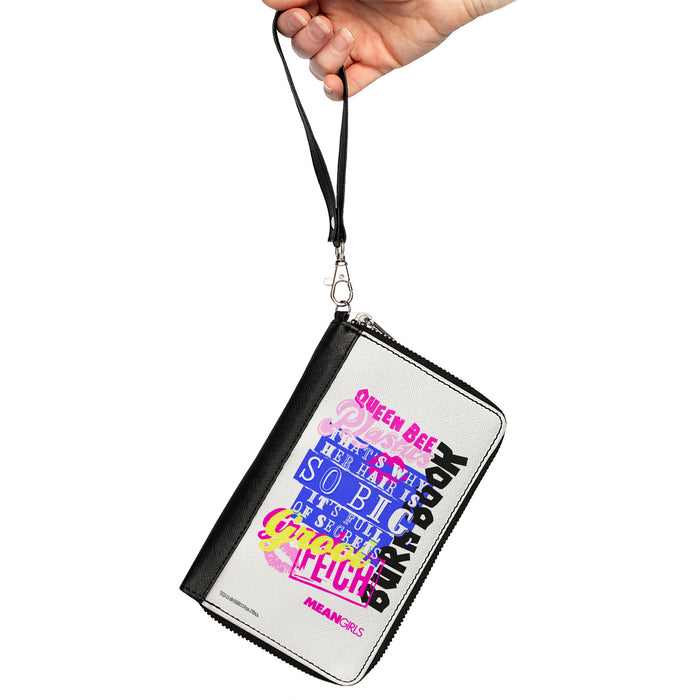 PU Zip Around Wallet Rectangle - Mean Girls Catch Phrases Collage White/Multi Color Clutch Zip Around Wallets Paramount Pictures   