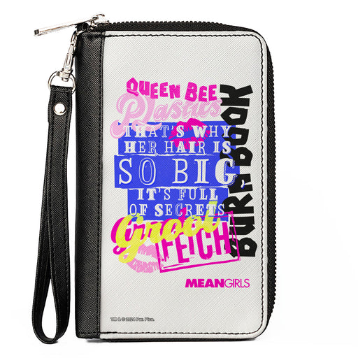 PU Zip Around Wallet Rectangle - Mean Girls Catch Phrases Collage White/Multi Color Clutch Zip Around Wallets Paramount Pictures   