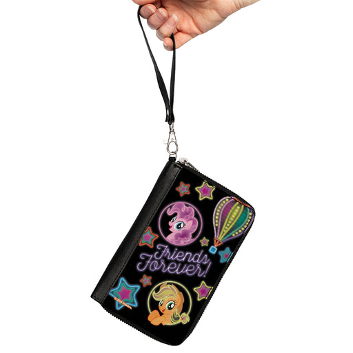 PU Zip Around Wallet Rectangle - My Little Pony Pinkie Pie and Applejack FRIENDS FOREVER Neon Art Black/Multi Color Clutch Zip Around Wallets Hasbro   