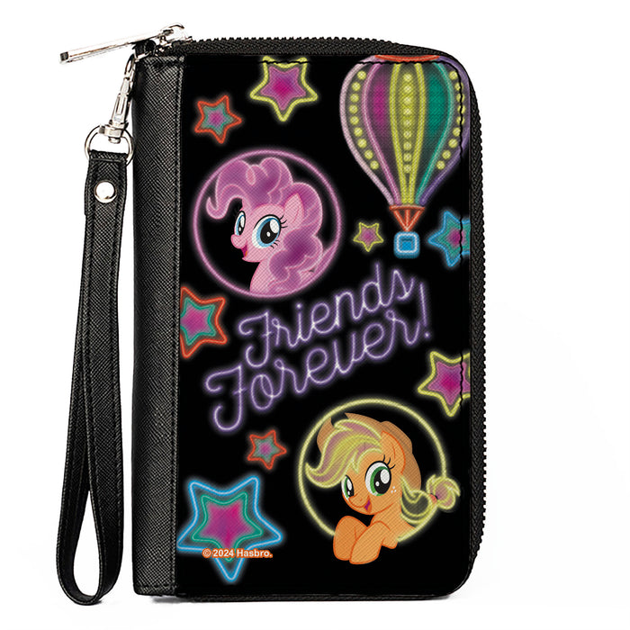 PU Zip Around Wallet Rectangle - My Little Pony Pinkie Pie and Applejack FRIENDS FOREVER Neon Art Black/Multi Color Clutch Zip Around Wallets Hasbro   