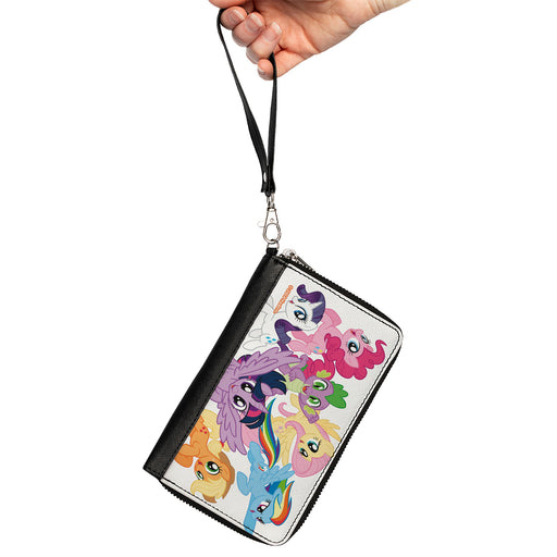 PU Zip Around Wallet Rectangle - My Little Pony Mane Six and Spike Action Poses Group White Clutch Zip Around Wallets Hasbro   