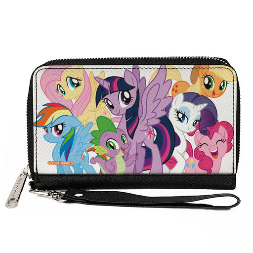 PU Zip Around Wallet Rectangle - My Little Pony Mane Six and Spike Group Pose White Clutch Zip Around Wallets Hasbro   