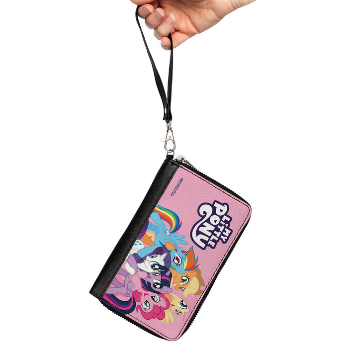 PU Zip Around Wallet Rectangle - MY LITTLE PONY Title Logo and Mane Six Group Pose Pink Clutch Zip Around Wallets Hasbro   