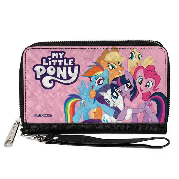 PU Zip Around Wallet Rectangle - MY LITTLE PONY Title Logo and Mane Six Group Pose Pink Clutch Zip Around Wallets Hasbro   