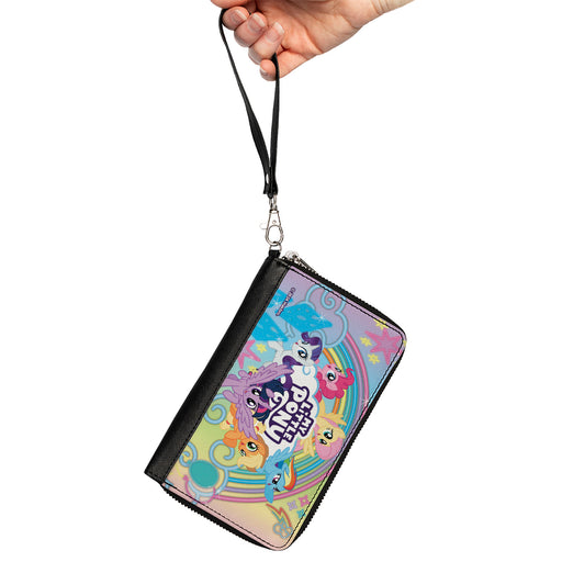 PU Zip Around Wallet Rectangle - MY LITTLE PONY Mane Six Neon Lines Rainbow Pose and Title Logo Multi Color Clutch Zip Around Wallets Hasbro   