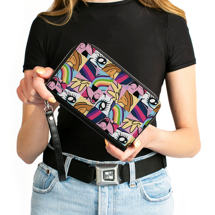 PU Zip Around Wallet Rectangle - My Little Pony Friendship is Magic Close-Up Blocks Collage Clutch Zip Around Wallets Hasbro   