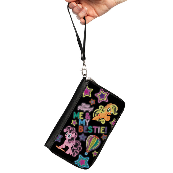 PU Zip Around Wallet Rectangle - My Little Pony Pinkie Pie and Applejack ME & MY BESTIE Neon Art Black/Multi Color Clutch Zip Around Wallets Hasbro   